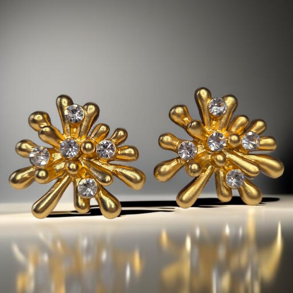 18k Matte Gold Plated Chunky Starburst Crystal Fireworks Earrings